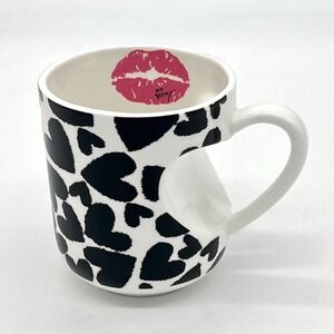 Betsey Johnson Black & White Hearts with Kiss Logo Inside w Heart Shaped Handle